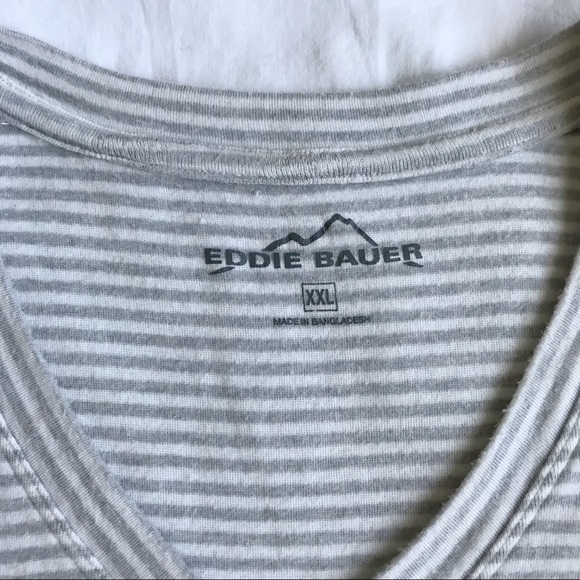Eddie Bauer grey & white striped v-neck tee - Picture 3 of 4